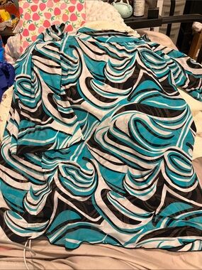 Abstract Swirl Print tunic blouse in Teal, Black & White